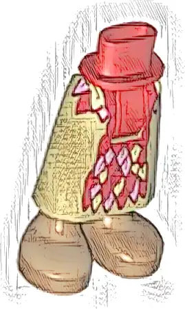 Mini Doll Hips and Tan Skirt Long with Printed Red, Bright Pink, and Yellowish Green Feathers, Molded Medium Nougat Legs and Feet Pattern - Thick Hinge