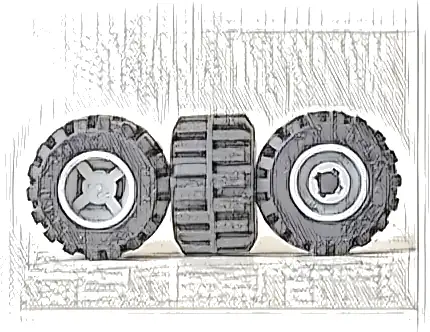Wheel 11mm D. x 12mm, Hole Notched for Wheels Holder Pin with Black Tire 21mm D. x 12mm - Offset Tread Small Wide, Band Around Center of Tread (6014b / 87697)