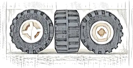 Wheel 11mm D. x 12mm, Hole Notched for Wheels Holder Pin with Black Tire 21mm D. x 12mm - Offset Tread Small Wide, Band Around Center of Tread (6014b / 87697)