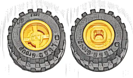 Wheel 11mm D. x 12mm, Hole Notched for Wheels Holder Pin with Black Tire 21mm D. x 12mm - Offset Tread Small Wide, Band Around Center of Tread (6014b / 87697)
