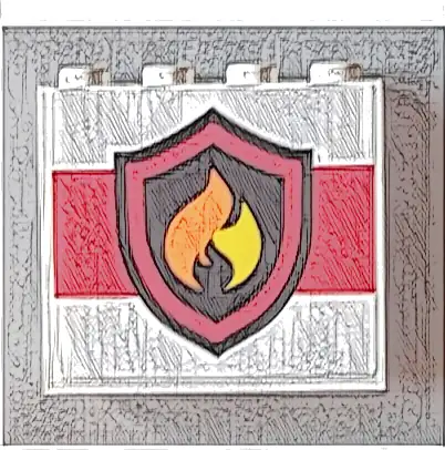 Panel 1 x 4 x 3 with Side Supports - Hollow Studs with Black and Yellow Fire Logo Badge on White Background Pattern (Sticker) - Set 60004 / 60110