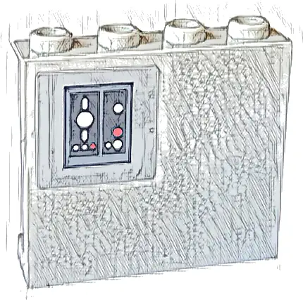 Panel 1 x 4 x 3 with Side Supports - Hollow Studs with Dark Bluish Gray SW Control Panel with White and Red Buttons and Lights on Black Background Pattern (Sticker) - Set 75324