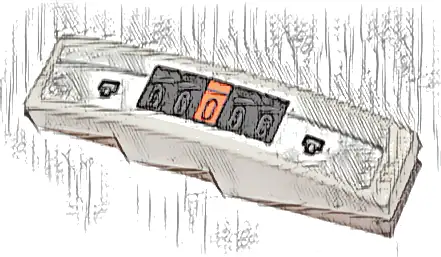 Slope, Curved 4 x 1 with Black and Orange Rectangles and Light Bluish Gray Line Pattern Model Left Side (Sticker) - Set 76989