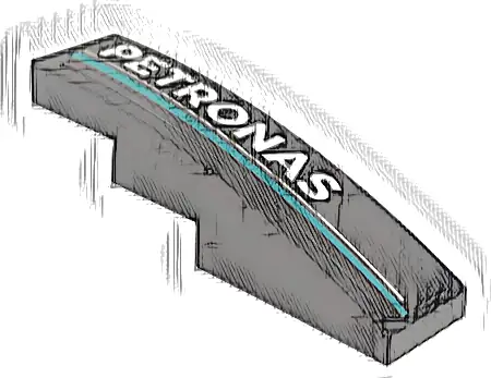 Slope, Curved 4 x 1 with White 'PETRONAS', Silver and Dark Turquoise Lines Pattern Model Left Side (Sticker) - Set 76909