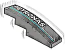 Część LEGO® 61678pb179L Nachylenie zakrzywione 4 x 1 z białym napisem 'PETRONAS', srebrnymi i ciemnoturkusowymi liniami, wzór lewa strona (naklejka) - zestaw 76909