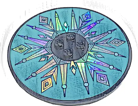 Tile, Round 8 x 8 with 4 Studs in Center with Metallic Light Blue Snowflake and Ice Crystals Pattern (Sticker) - Set 43197