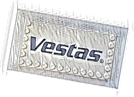 Tile, Modified 6 x 12 with Studs on Edges with 'Vestas' Logo Pattern