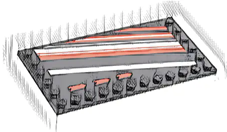 Tile, Modified 6 x 12 with Studs on Edges with Arrows, Red and White Diagonal Stripes Pattern