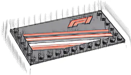 Tile, Modified 6 x 12 with Studs on Edges with Formula 1 Logo Stylized 'F1', Red and White Diagonal Stripes Pattern