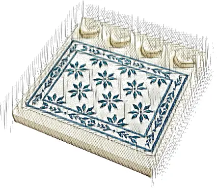 Tile, Modified 4 x 4 with Studs on Edge with Blanket with Metallic Light Blue Snowflakes and Ornate Border Pattern (Sticker) - Set 43197