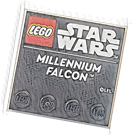 Tile, Modified 4 x 4 with Studs on Edge with LEGO Star Wars Logo and White 'MILLENNIUM FALCON' Pattern