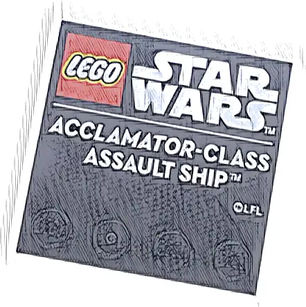 Tile, Modified 4 x 4 with Studs on Edge with LEGO Star Wars Logo and White 'ACCLAMATOR-CLASS ASSAULT SHIP' Pattern