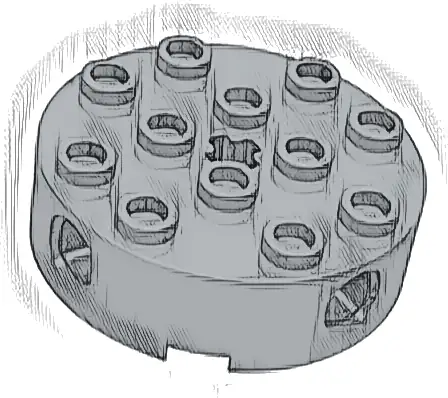 Brick, Round 4 x 4 with 4 Side Pin Holes and Center Axle Hole