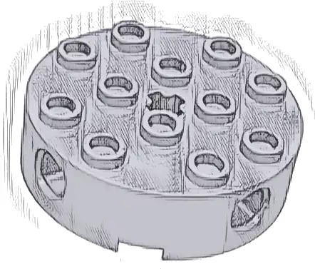 Brick, Round 4 x 4 with 4 Side Pin Holes and Center Axle Hole