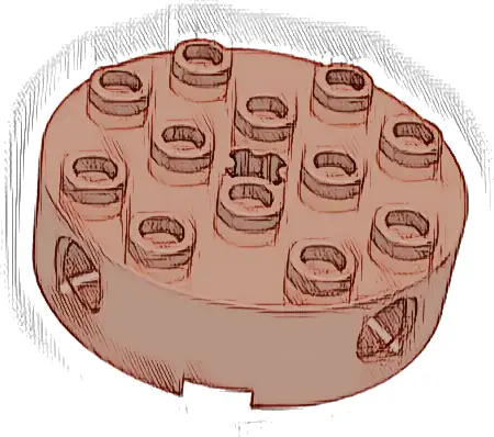 Brick, Round 4 x 4 with 4 Side Pin Holes and Center Axle Hole