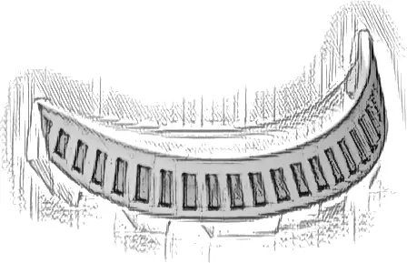 Windscreen 3 x 6 x 1 Curved with Dark Bluish Gray Rectangles on Light Bluish Gray Background Pattern