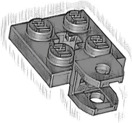 Plate, Modified 2 x 2 with Tow Ball Socket, Short, Flattened with Holes and Axle Hole in Center