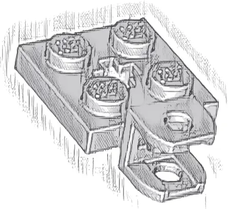 Plate, Modified 2 x 2 with Tow Ball Socket, Short, Flattened with Holes and Axle Hole in Center
