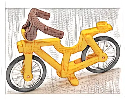 Bicycle with Clip for Handlebars with Trans-Clear Wheels with Molded Black Hard Rubber Tires and Reddish Brown Angular Handlebars (6348 / 92851pb01 / 98397)