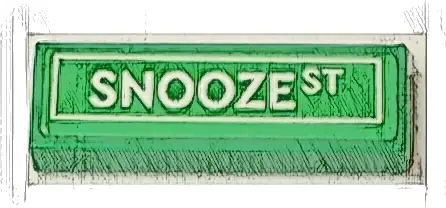 Tile 1 x 3 with Road Sign with White 'SNOOZE ST' Pattern (Sticker) - Set 71461