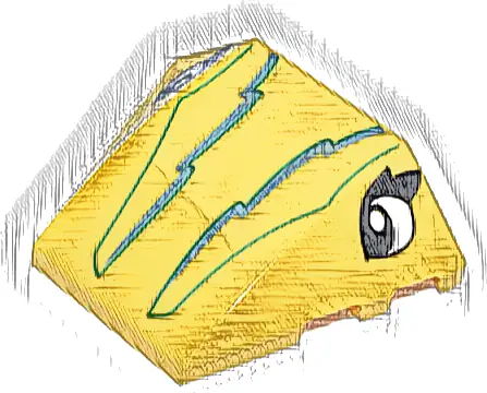 Wedge 4 x 3 Triple Curved No Studs with Black and White Eyes, Bright Green and Metallic Light Blue Lightning Bolts and Lines Pattern