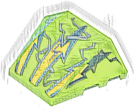 Wedge 4 x 3 Triple Curved No Studs with Yellow, Metallic Light Blue and Silver Lightning Bolts and Electricity Pattern