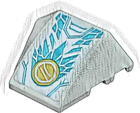 Wedge 4 x 3 Triple Curved No Studs with Medium Azure Lines and Scales, Ninjago Logogram Letter Z in Gold Circle Pattern (Sticker) - Set 71816