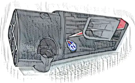 Technic, Panel Fairing # 4 Small Smooth Long, Side B with Dark Bluish Gray Air Vent, Blue Letter N and Warning Triangle Pattern (Sticker) - Set 42109