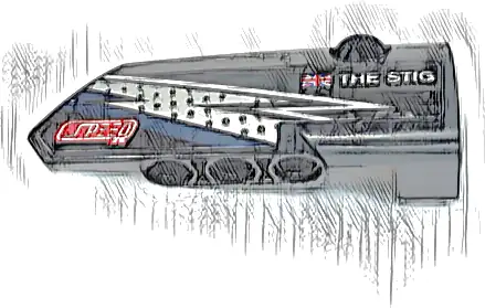 Technic, Panel Fairing # 4 Small Smooth Long, Side B with 'THE STIG', United Kingdom Flag, Lightning Stripes, and Stylized 'SPEED' Pattern (Sticker) - Set 42109