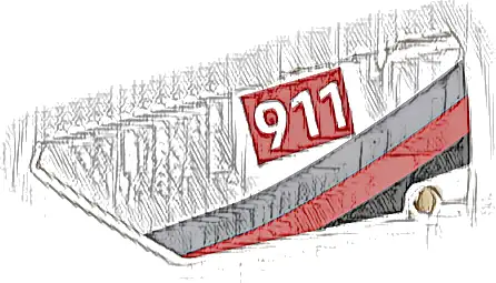 Technic, Panel Fairing #17 Large Smooth, Side A with White '911' on Red Rectangle and Gray, Red and Black Curved Stripes Pattern (Sticker) - Set 42096