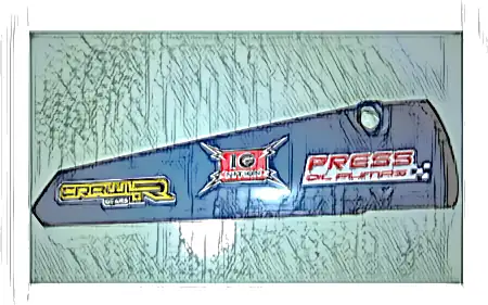 Technic, Panel Fairing # 6 Long Smooth, Side B with 'CRAWLR GEARS', 'IG NITION' and 'PRESS OIL PUMPS' Pattern (Sticker) - Set 41999