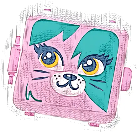 Container, Box 3 x 8 x 6 2/3 Half Front with Cat Face with Dark Turquoise Splotches Pattern