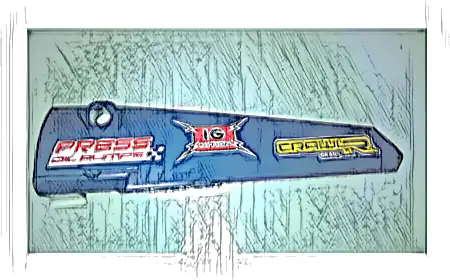 Technic, Panel Fairing # 5 Long Smooth, Side A with 'PRESS OIL PUMPS', 'IG NITION' and 'CRAWLR GEARS' Pattern (Sticker) - Set 41999