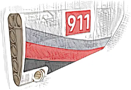 Technic, Panel Fairing #18 Large Smooth, Side B with White '911' on Red Rectangle and Gray, Red and Black Curved Stripes Pattern (Sticker) - Set 42096