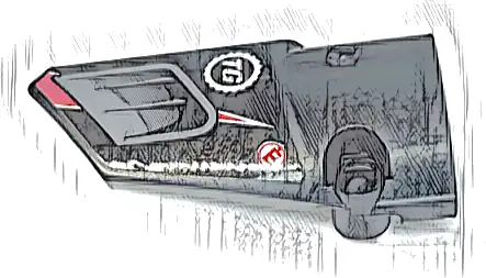 Technic, Panel Fairing # 3 Small Smooth Long, Side A with Dark Bluish Gray Air Vent, White 'TG' Top Gear Logo, Red Letter E Pattern (Sticker) - Set 42109