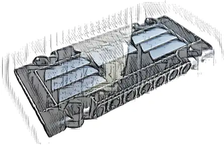 Technic, Panel Plate 5 x 11 x 1 with Gray Rectangle and 6 Trapezoids on Black Background Pattern (Sticker) - Set 42096