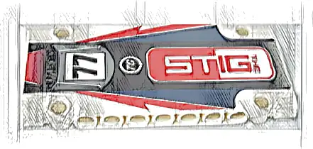 Technic, Panel Plate 5 x 11 x 1 with 'THE STIG', '77', 'TG' Top Gear Logo, and Air Vent on Black, Dark Blue and Red Pattern (Sticker) - Set 42109