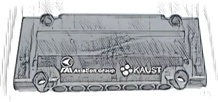 Technic, Panel Plate 5 x 11 x 1 with White 'FAI Aviation Group' and 'KAUST' Pattern Model Right Side (Sticker) - Set 42141