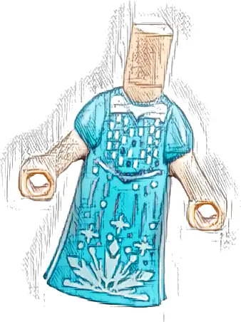 Micro Doll, Body with Molded Medium Azure Dress and Printed Light Aqua Dots, Sparkles, and Half Snowflake, Metallic Light Blue Waistband Pattern