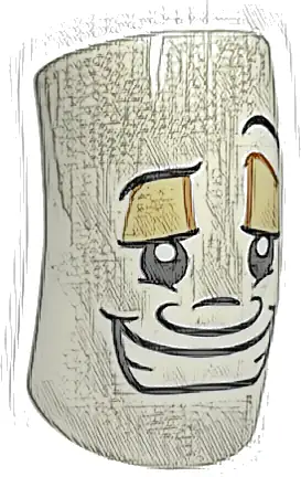 Brick, Round 2 x 2 D. 45 degrees Elbow with Black Eyebrows, Nose, and Wide Open Mouth Smile, Tan Eye Shadow Pattern (Lumière {Lumiere} Face)