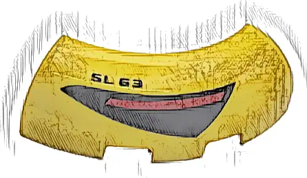 Brick, Round Corner 3 x 3 without Studs with Black and Red Taillight and 'SL 63' Pattern