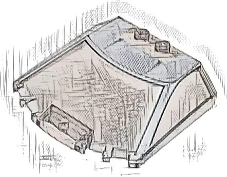 Windscreen 6 x 6 x 1 1/3 Straight Sides with Black Window Frame Outline and Light Bluish Gray Roof Pattern