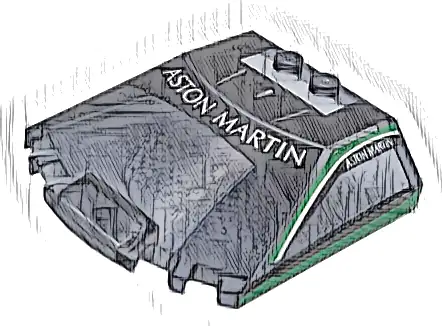 Windscreen 6 x 6 x 1 1/3 Straight Sides with Black Panels, Green Side Window Frames, White 'ASTON MARTIN' and Silver Stripes Pattern