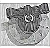 Technic, Steering Axle with 2 Pin Holes and 2 Arms with Axle Holes without Slots (Reinforced) with Light Bluish Gray Brake Rotor 3 Pin Holes Round (65766 / 35189)