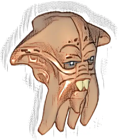 Minifigure, Head, Modified SW Quarren with Black Eyes, White Pupils, Reddish Brown Wrinkles, and Tan Teeth Pattern