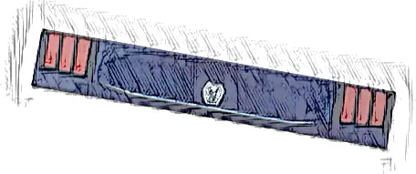 Tile 1 x 6 with Silver Ford Mustang Dark Horse Logo and Red Car Taillights with Black Outline Pattern