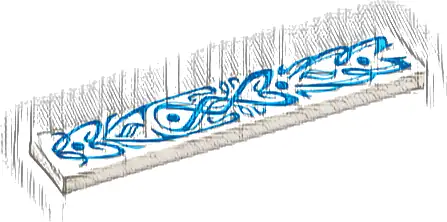 Tile 1 x 6 with Dark Azure Flowery Filigree with Dots and Curved Lines Pattern