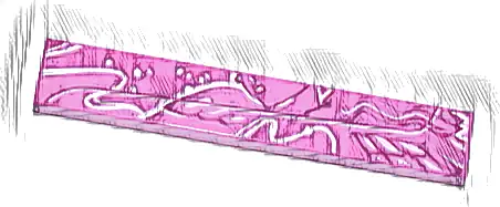 Tile 1 x 6 with White, Magenta and Bright Pink Female Lower Face, Feathers, Curved Lines and Dots Pattern Model Left Side