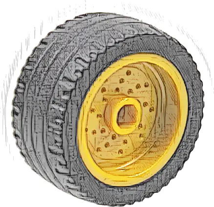 Wheel 18mm D. x 12mm with Pin Hole and Stud, Dotted Brake Rotor Lines with Black Tire 24 x 12 Low (66727 / 18977)