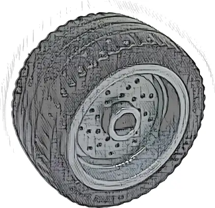 Wheel 18mm D. x 12mm with Pin Hole and Stud, Dotted Brake Rotor Lines with Black Tire 24 x 12 Low (66727 / 18977)